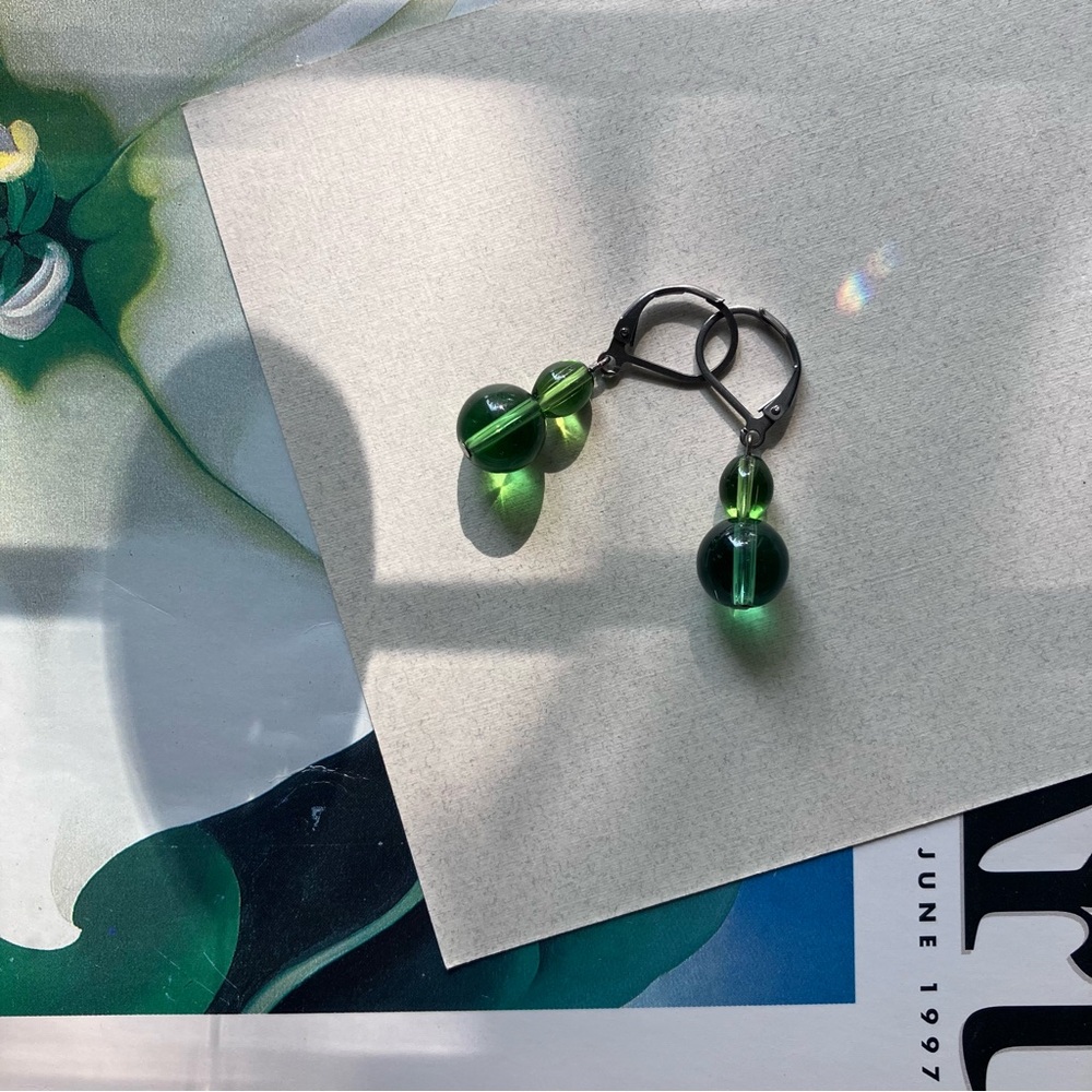 Bubble Green Glass Bead drop earrings